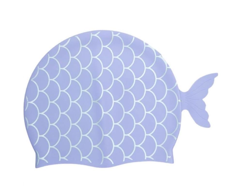 El Regalo 1PC Cute Mermaid Fish Tail Silicon Swimming Cap for Kids, Girls, Boys, and Teens (Purple)