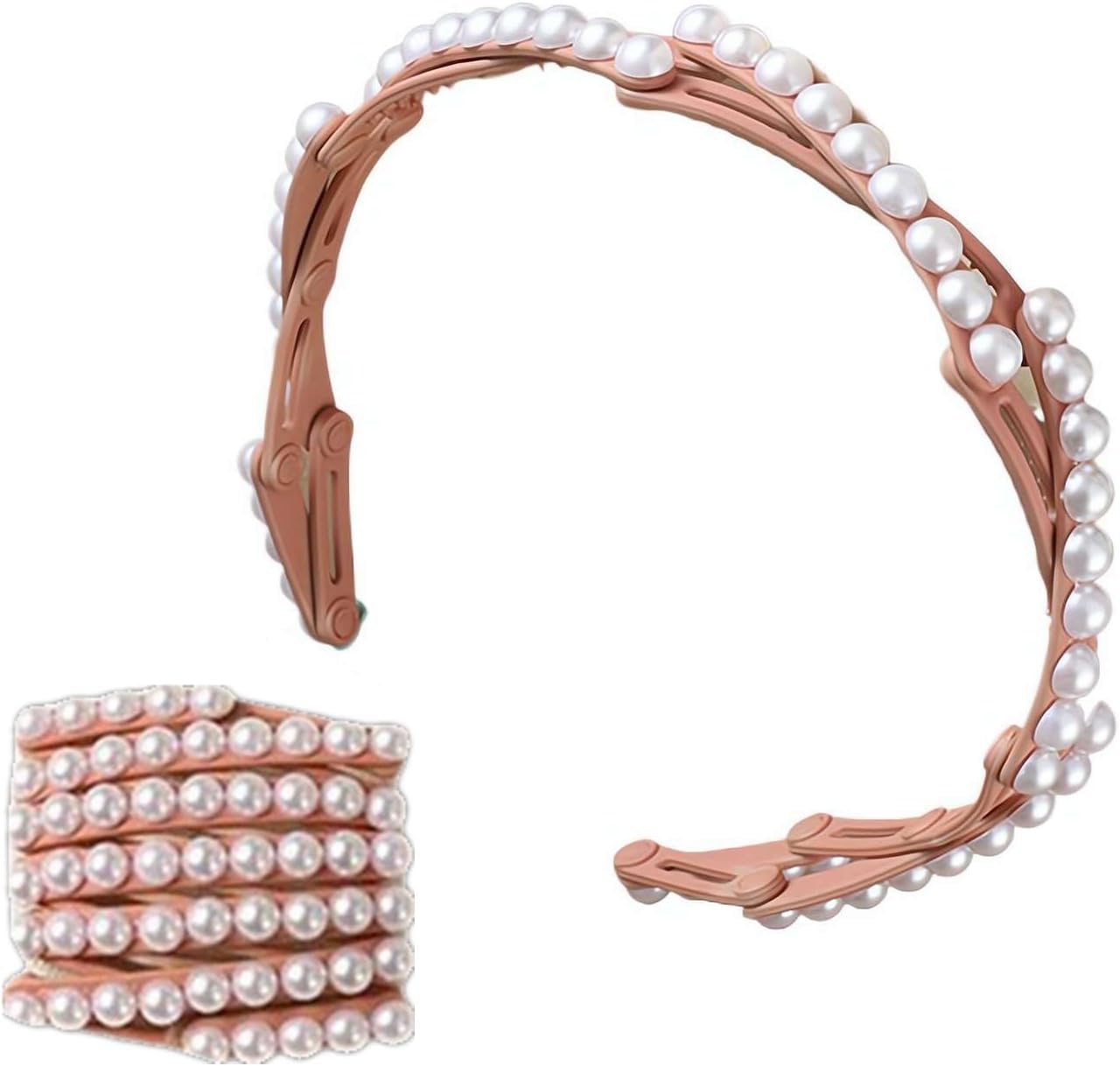 El Regalo Stretchable Foldable Pearl Headband for Women & Girls - Elegant Anti-Slip Hairband for Long & Short Hair, Portable Retractable Hair Accessory for Travel & Everyday Wear (Pink, One Size)