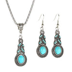 El Regalo Retro Turquoise Rhinestone Earrings Necklace Jewelry Set for Girls & Women
