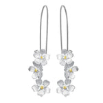 El Regalo Womens Cherry Blossom Cascade Silver Plated Jasmine Flowers Drop Hook Earrings - Elegant Triple Flower Long Drop Earrings with Gold-Plated Accents