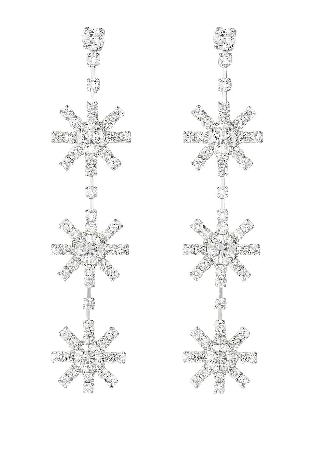 El Regalo Elegant Snowflake Crystal Dangle Earrings for Women & Girls | Long Sparkling Rhinestone Drop Earrings | Winter Christmas Party Jewellery | Festive Fashion Earrings Gift for Her