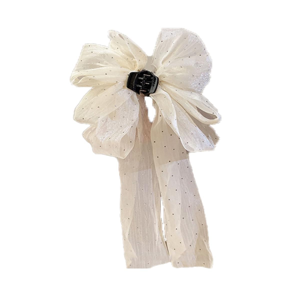 El Regalo Shimmering Big Bow Hair Claw Clips for Girls & Women- Fancy Chiffon Silk Hair Clip with Rhinestone, Large Hair Jaw Clips, Fabric Floral Bows Hair Accessories (Black)