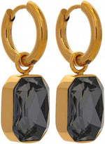 El Regalo Stainless Steel Rectangular Cut Rhinestone Hoop Earrings - Elegant 18K Gold Plated Waterproof Vintage-Inspired Cubic Zirconia Huggie Hoops for Women (Grey)