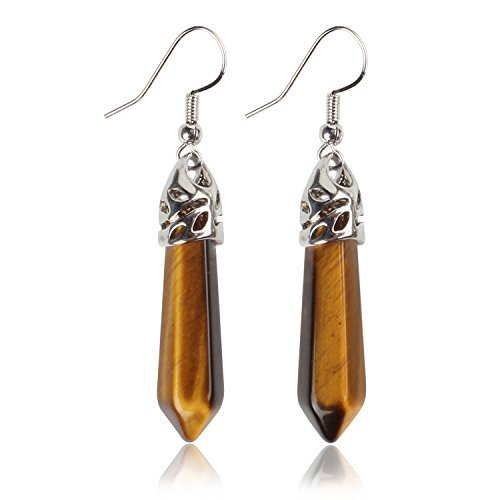 El Regalo Silver Plated with Multi Tiger Eye Dangling Earrings for Girls, Women