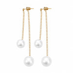 El Regalo Double Pearl Drop Earrings for Women | CZ Chain Long Dangler Earrings | Elegant Pearl Tassel Earrings | Party/Office Earrings for Girls & Women | Korean Style Fashion Jewellery