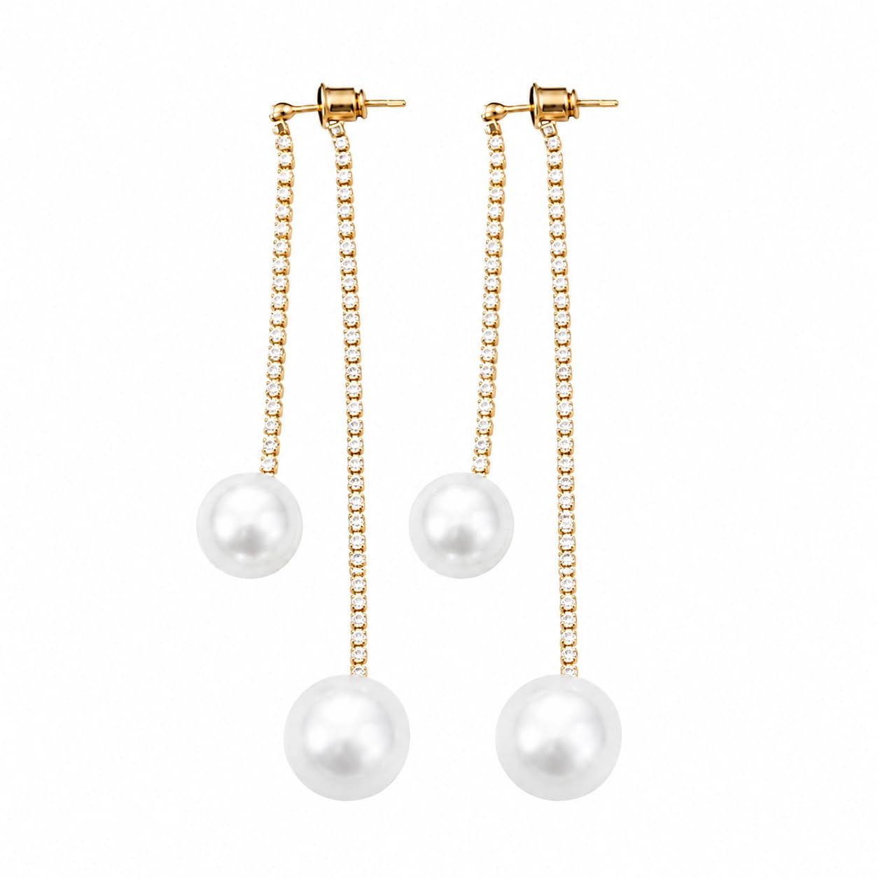 El Regalo Double Pearl Drop Earrings for Women | CZ Chain Long Dangler Earrings | Elegant Pearl Tassel Earrings | Party/Office Earrings for Girls & Women | Korean Style Fashion Jewellery