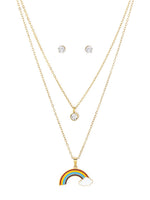 El Regalo Stainless Steel Rainbow Cloud Double Layer Necklace & Earrings Set - Anti Tarnish, Waterproof Jewelry for Kids, Girls, Women - Cute and Elegant Jewelry Set