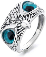 El Regalo Women Adjustable Eye Owl Ring- Retro Gothic Trendy Vintage Owl Band Finger Rings (Blue)