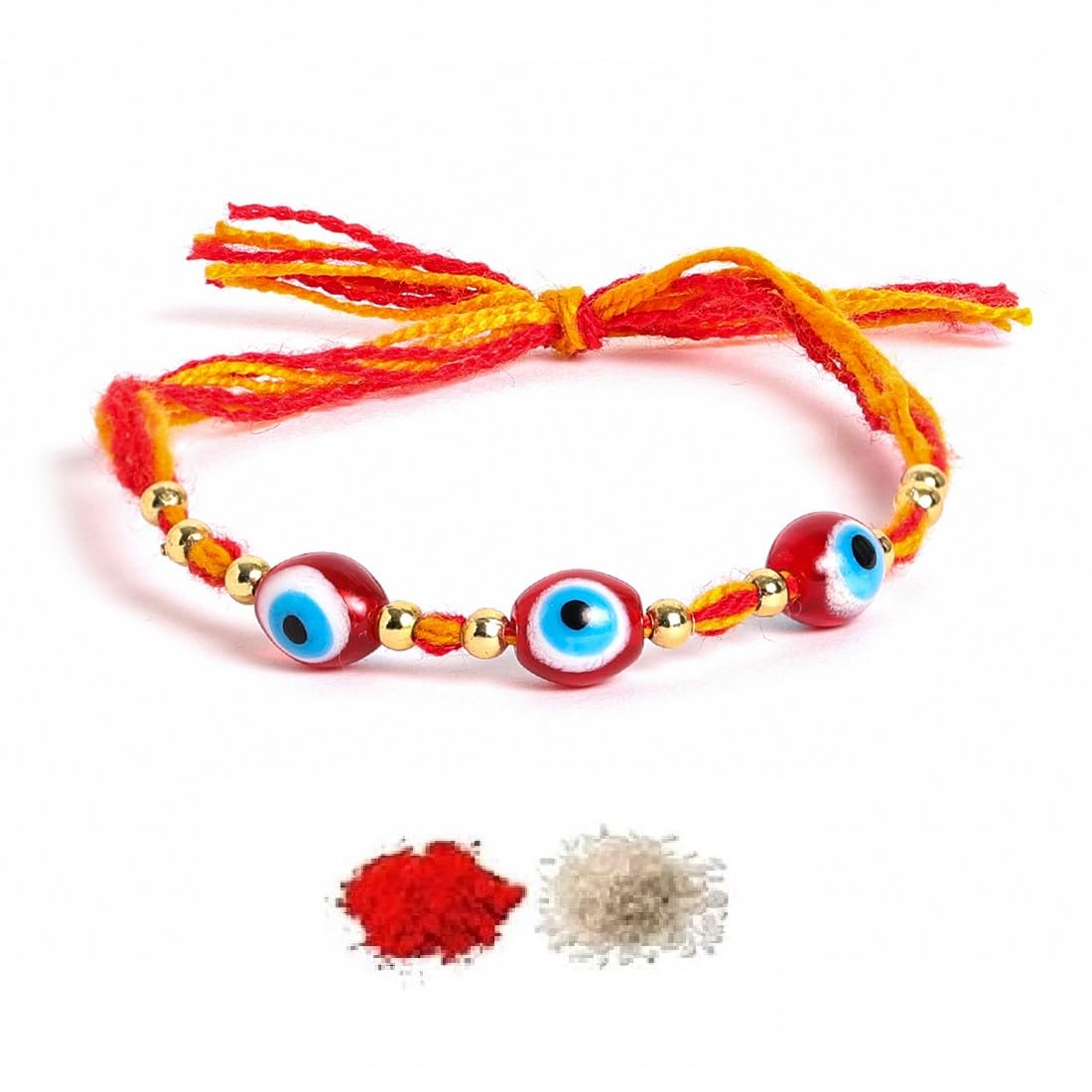 El Regalo 1 PC Evil Eye Moli Rakhi for Bhaiya - Rakshabandhan Original Evil Eye Beads Rakhi with Message Card & Shagun in Rakhi Box (Red Evil Eye, 1)
