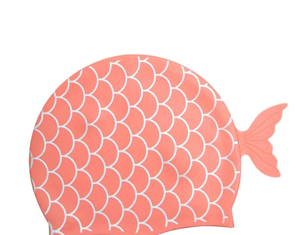El Regalo 1PC Cute Mermaid Fish Tail Silicon Swimming Cap for Kids, Girls, Boys, and Teens (Orange)