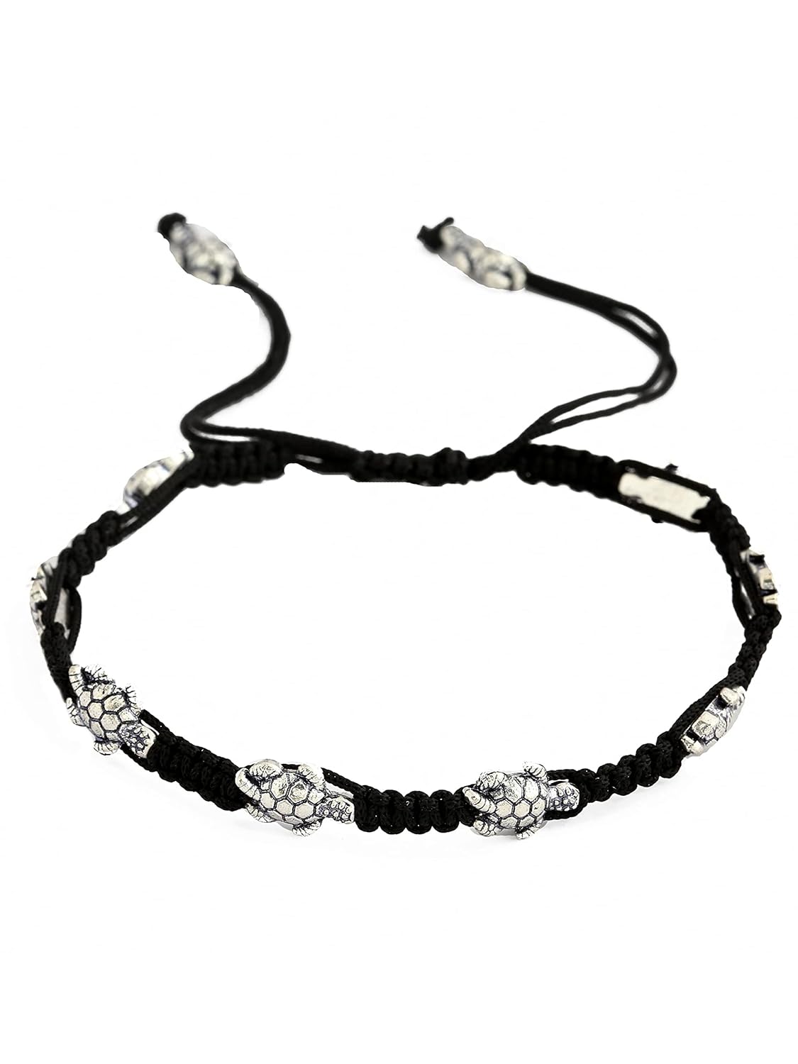 El Regalo Oxidized Turtle German Silver Thread Adjustable Beaded Bohemian Fashion Charm Anklets for Women & Girls | 1 Leg Anklets for Girls & Women (1 PC) (Turtle Black Beads Anklet)
