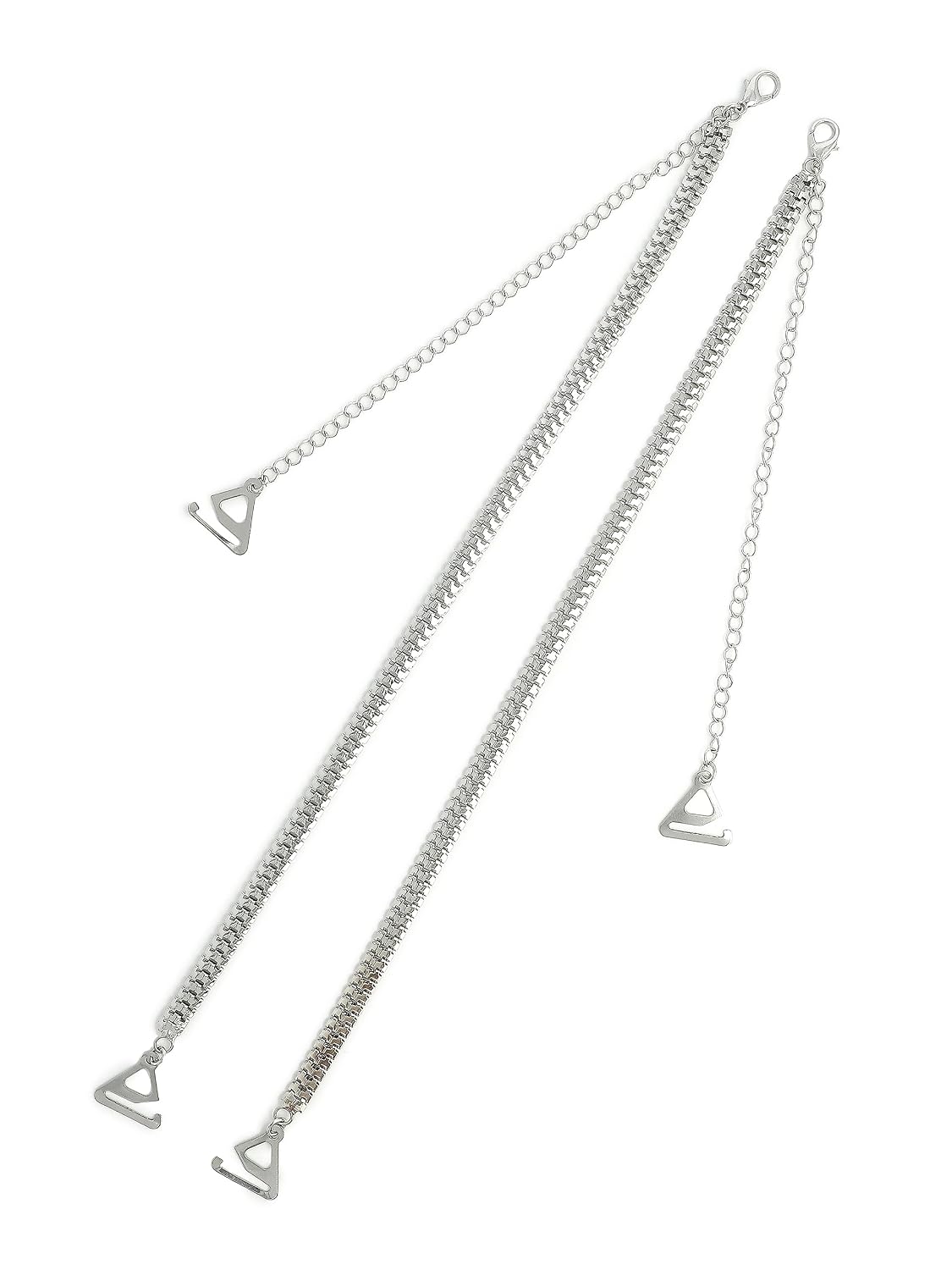 El Regalo 1 Pair Fancy Designer Chain Bra Straps for Off Shoulder Dresses or Wedding/Evening Gowns- Fancy Lingerie Straps Accessories (Silver)