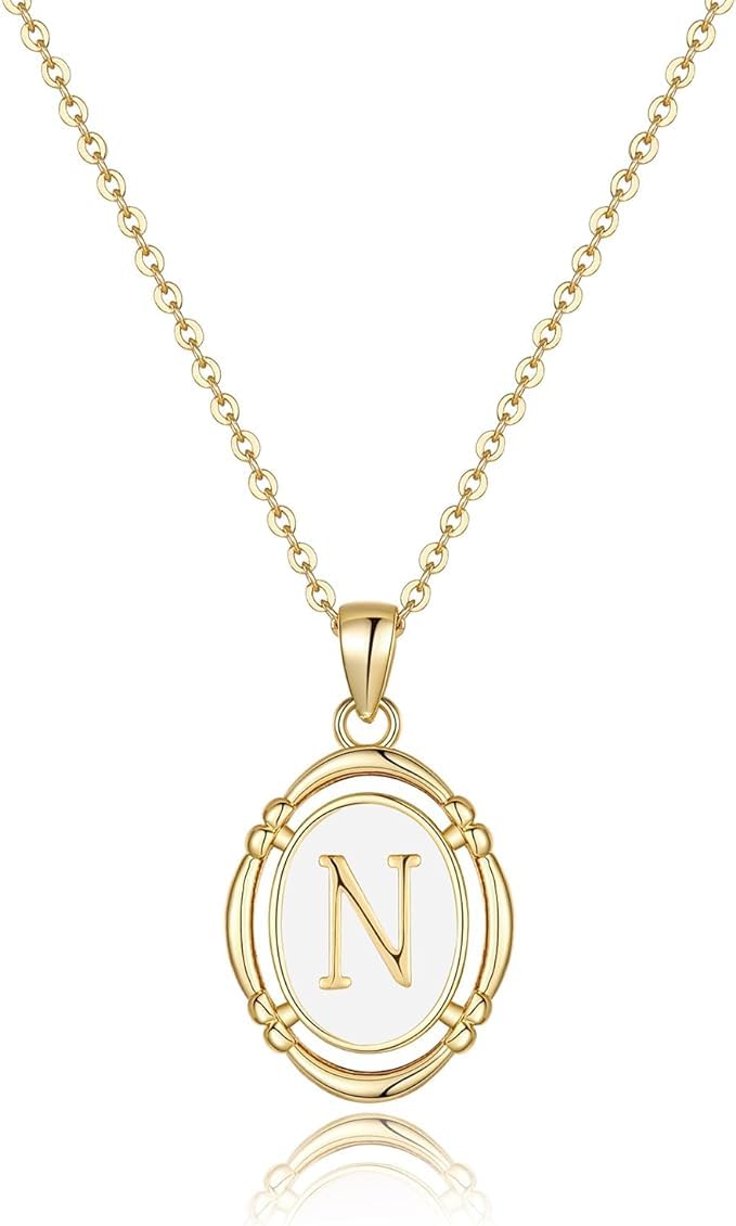 El Regalo Unisex Vintage Style Waterproof Name Initial Letters Pendant Necklaces - Stainless Steel Golden Initials Jewelry - Hypoallergenic Letters Pendant Chain (Letter N)