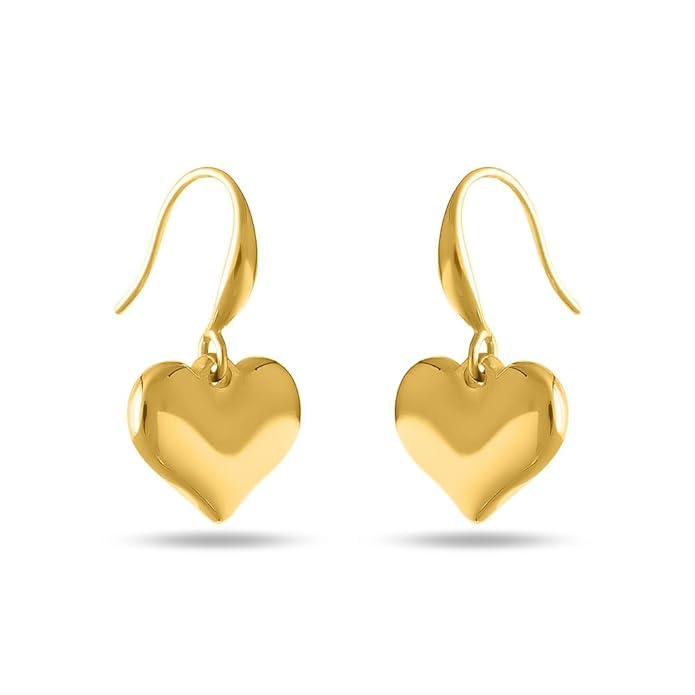 El Regalo Stainless Steel Heart Hoop Earrings- Waterproof/Anti-Tarnish Vintage Love Drop Huggie Hoop Earrings for All Day Wear (Gold-Hook)