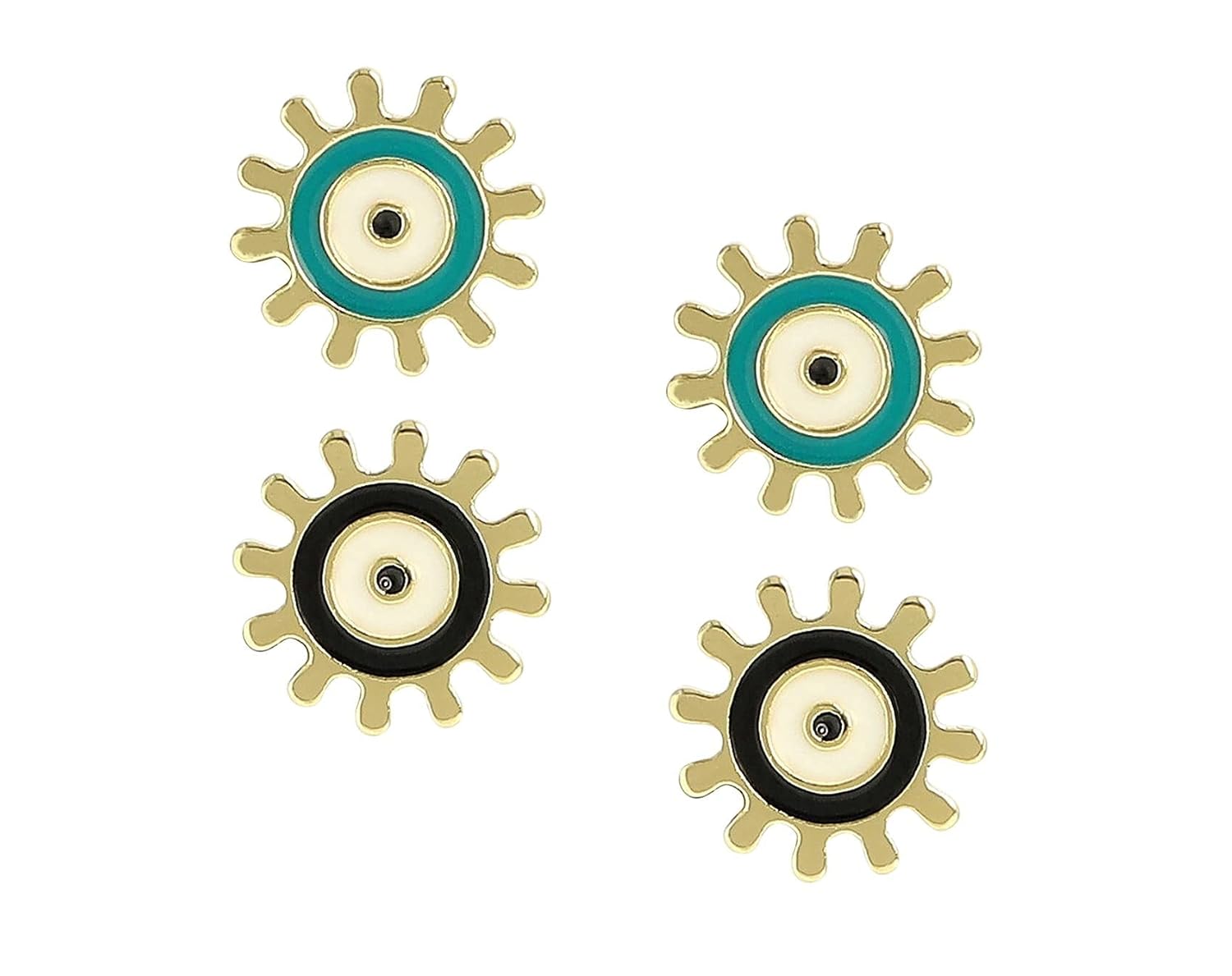El Regalo 2 Pairs Evil Eye Enameled Post Back Stud Earrings for Girls & Women- Cute & Colorful Turkish Lucky Evil Eye Studs (Evil Eye Studs Option-2)