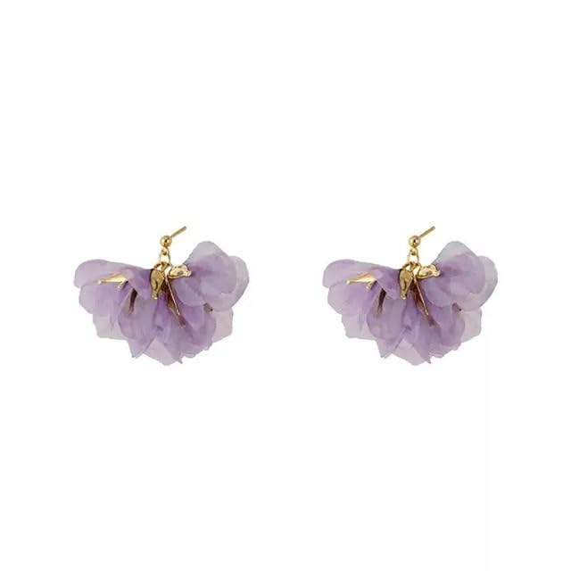El Regalo Vintage Floral Drop Earrings for Women | Classy Chiffon Flower Cluster Earrings | Boho Lily Petal Dangle Earrings | Korean Statement Fashion Jewellery | Hypoallergenic Fancy Earrings (Purple)