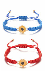 El Regalo 2 PCs Sunflower Daisy Bracelet - Adjustable Sunflower Bracelets for Best Friends/Besties - Sunflower Pinky Promise Bracelets for Kids Girls/Teens/Women (Blue & Red Sunflower Bracelet)
