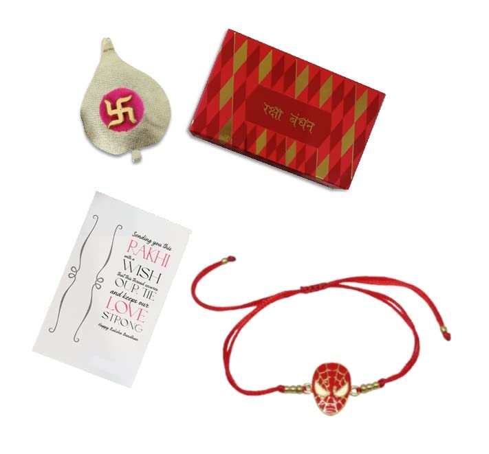 El Regalo Kids Rakhis- beautiful Kids Rakhis for Little Brother/Niece/Nephew with shagun, Rakhi Message Card in Rakhi Gift Box (Spiderman Rakhi)