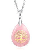El Regalo Tree of Life Rose Quartz Drop Healing Crystal Chakra Pendant Necklace- Rose Quartz Jewelry for Girls & Women