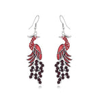 El Regalo Vintage Ethnic Peacock Earrings for Women- Elegant Oil Drop Rhinestone Dangle Earring Party Jewelry (Red)