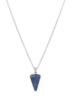 El Regalo 1PC Natural Stones Pointed Pendulum Unisex Pendant Necklace- Natural Healing Stones Peandant Chain Necklaces- Reiki healing/Feng shui (Lapis)