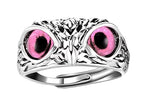 El Regalo Women Adjustable Eye Owl Ring- Retro Gothic Trendy Vintage Owl Band Finger Rings (Pink)