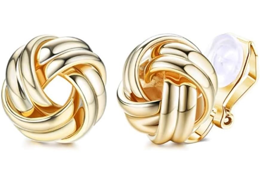 El Regalo 1 Pair Non Piercing Clip On Earrings- Knot Twist Clip On Non Pierced Earrings for Girls/Women- Fake Clip Earrings (Gold)