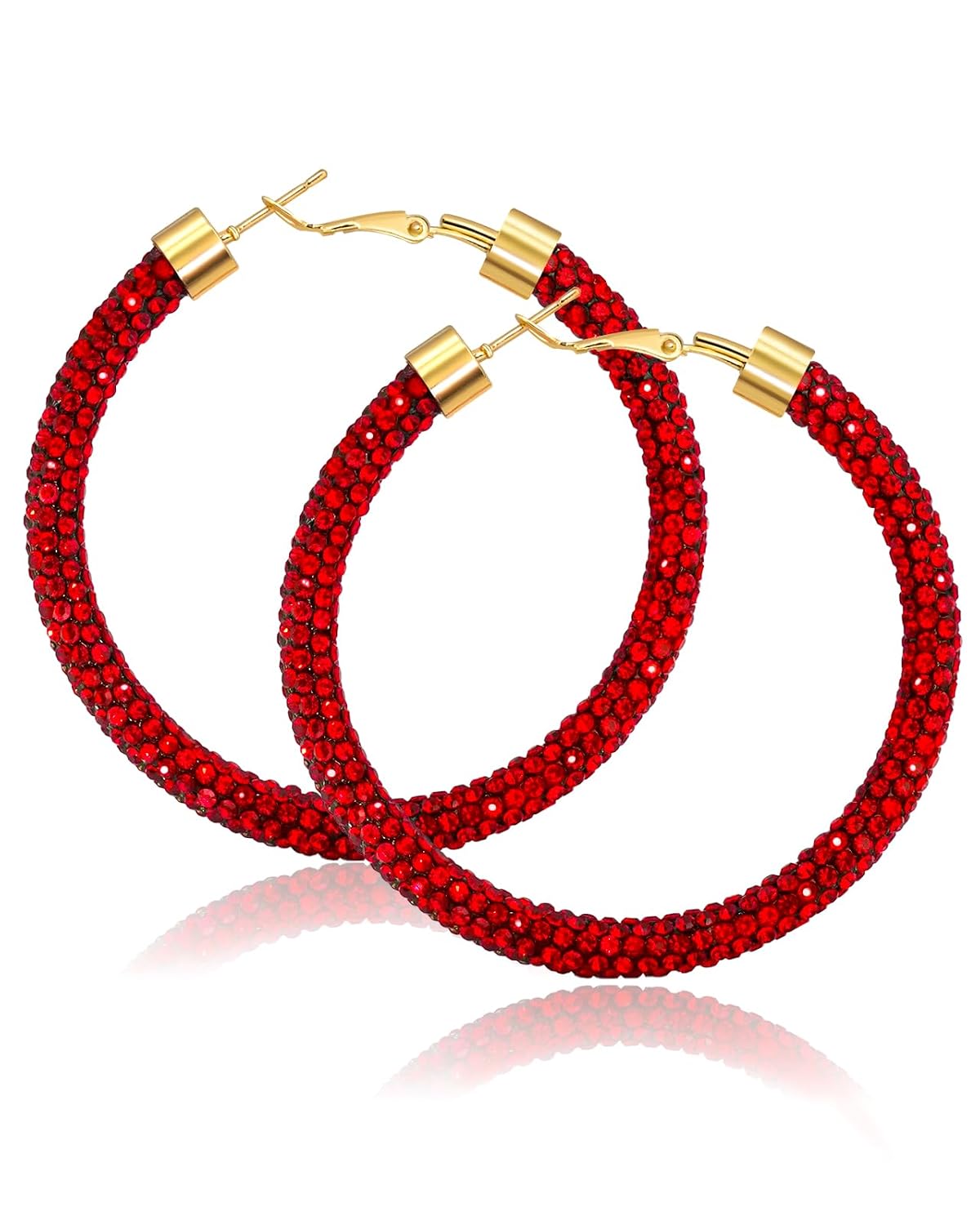 Ronglry Rhinestone Hoop Earrings for Women Glitter Hoop Earrings Bohemian Silver Sparkle Earrings Hoop Dangle Earrings for Women Large Hoop Earrings Crystal Party Earrings Prom Formal Jewelry, Crystal