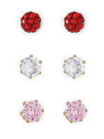El Regalo 3 Pairs Cute Stainless Steel CZ Stud Earrings Combo for Kids/Girls/Teens/Women - Stars, Heart, Flower, Butterfly, Disco Ball, Stones - Hypoallergenic Flatback Earrings (Style-12)
