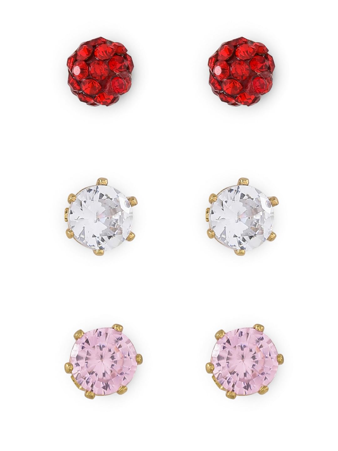 El Regalo 3 Pairs Cute Stainless Steel CZ Stud Earrings Combo for Kids/Girls/Teens/Women - Stars, Heart, Flower, Butterfly, Disco Ball, Stones - Hypoallergenic Flatback Earrings (Style-12)