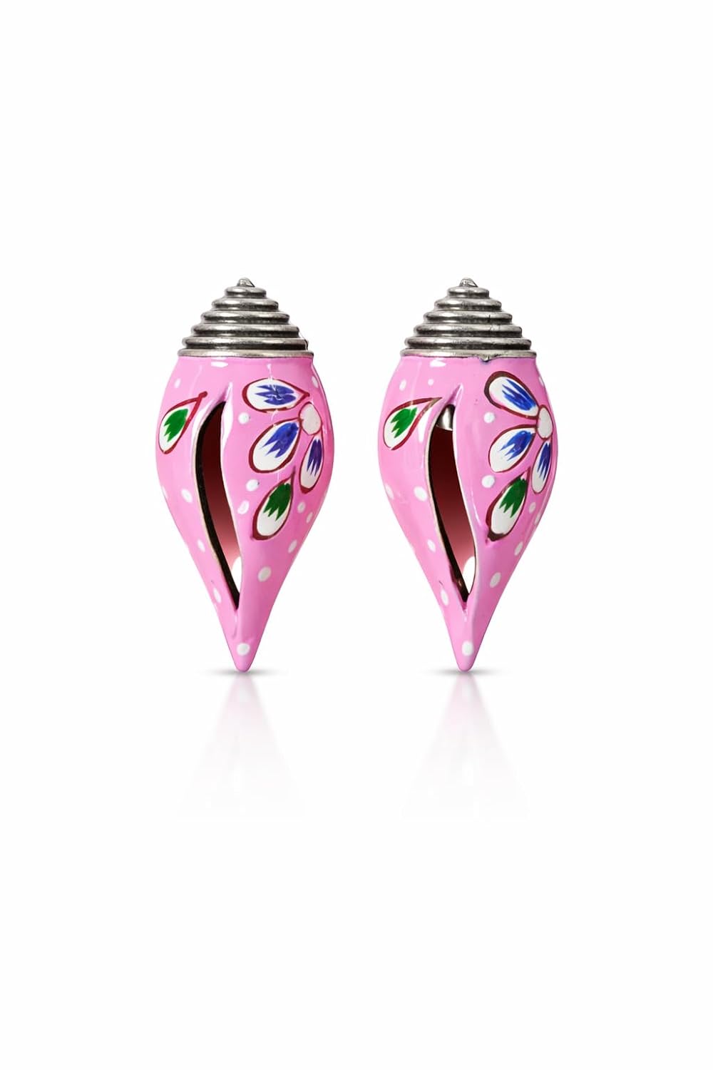 El Regalo Ethnic Hand-Painted Conch-Style Earrings for Women | Ethnic Boho Statement Earrings | Traditional Festival Earrings | Unique Handmade Drop Earrings (Pink)
