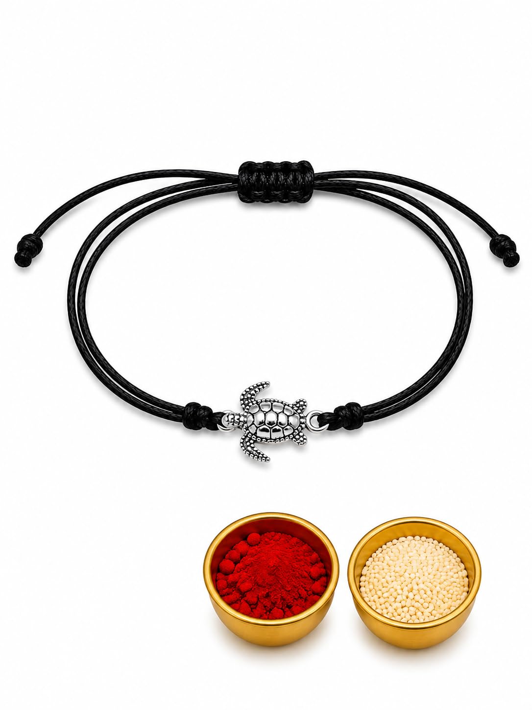 El Regalo Minimalist Cute Lucky Turtle Bracelet Rakhi for Brother- Black