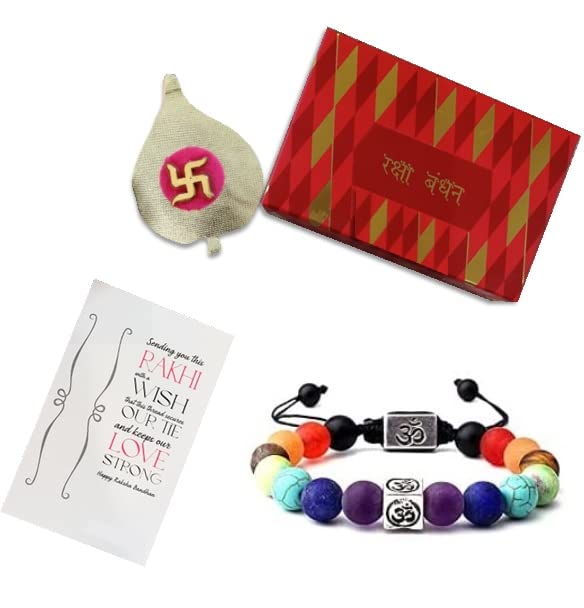 El Regalo OM 7 Chakra Rakhi for Brother Healing Yoga Beads Rakhi with shagun, Rakhi Card in Gift Box (7 Chakra OM Rakhi)