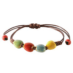 MINACHI Bohemian Colorful Ceramic Bead Adjustable Leather Bracelet, Boho Hippie Summer Jewelry Gift for Women (1), Adjustable, Ceramic, no gemstone