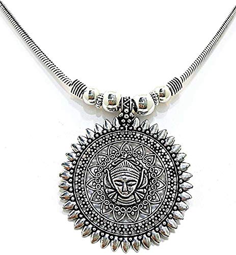 El Regalo Goddess Durga Ma German Silver Pendant Necklace | Traditional Temple Jewelry | Durga Ma Necklace for Durga Pooja & Navratra Pooja