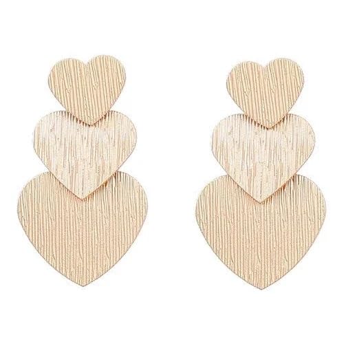 El Regalo Romantic Heart Tassel Metal Texture Long Earrings For Girls & Women Girls- Valentines Day Gift (Matt Golden)