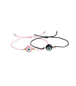 El Regalo 2 PCs Lucky Evil Eye Handwoven Adjustable Anklet cum Bracelets Set - Protection Evil Eye Bracelet/Anklet Set (Pink & Black) For Unisex Adult