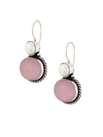 El Regalo 1Pair Cute Oxidized 925 Silver Plated Pearl & Stones Hook Earrings for Girls/Women- Silver Lookalike Handmade Oxidized Brass Hook Traditional Earrings with Stones & Pearls (Pink)