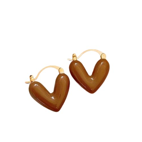 El Regalo 1Pair Love Heart Hoop Earrings- Small Oil Dripping Gold Plated Heart Earrings for Girls & Women Hoop (Brown)