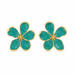 El Regalo Enameled Flower Stud Earrings for Women- Trendy Statement Big Flower Earrings (Green)