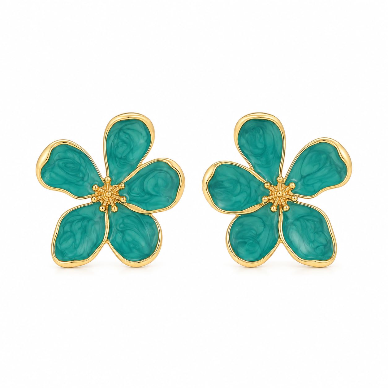 El Regalo Enameled Flower Stud Earrings for Women- Trendy Statement Big Flower Earrings (Green)