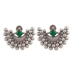 El Regalo Oxidized Earrings for Women- Moon Inspired Silver Lookalike Statement Brass Earrings in Antique Silver Finish (Green)