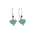 El Regalo Bohemian Antique Leaf Hook Earrings - Patina Finish Nature Inspired Dangle Earrings with Wooden & Bead Accents (Style-1)