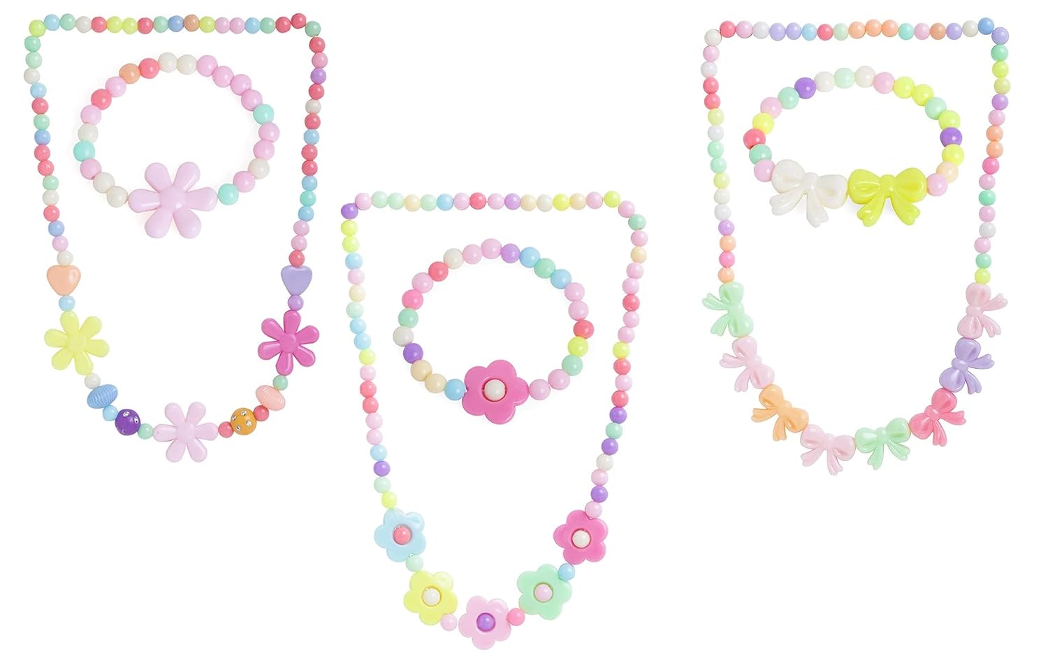El Regalo 3Pairs Kids Necklace & Bracelet Jewelry Set Combo- Kids Colorful Jewelry Sets | Princess Colorful Acrylic Beads Stretch Necklace Bracelet Set for Kids Baby Toddler Girls (Set Option-1)