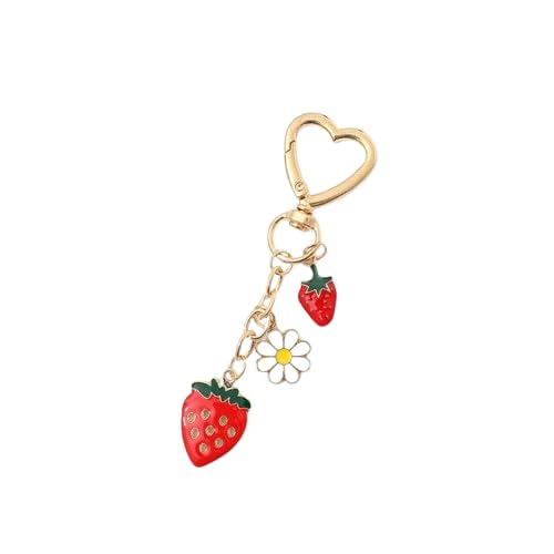 El Regalo Beautiful Strawberries Flower Bag Charm, Cute Strawberry Charm for Purse Handbag, Strawberry Keychain Accessories for Girls & Women
