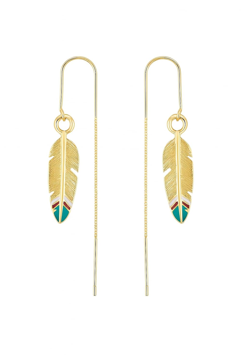El Regalo Elegant Gold Feather Threader Earrings for Women & Girls | Contemporary Long Leaves Dangle Earrings