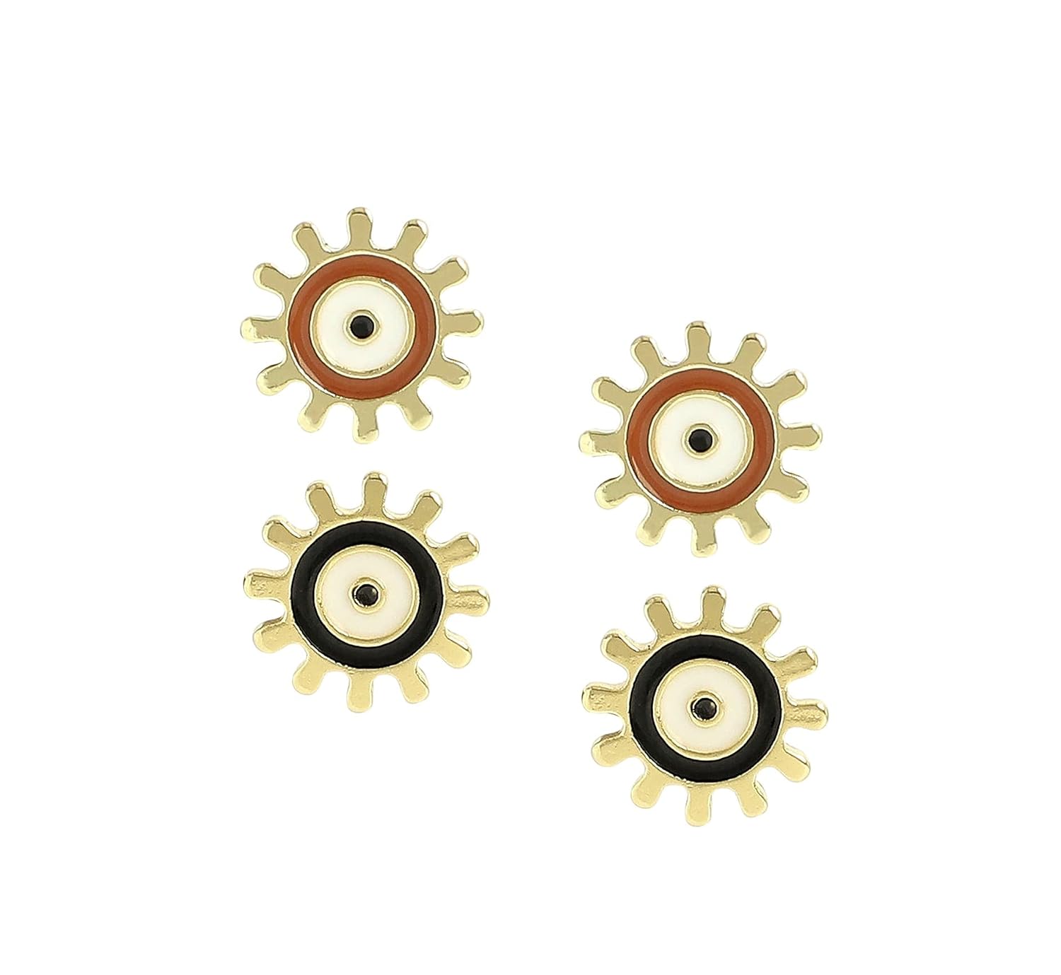El Regalo 2 Pairs Evil Eye Enameled Post Back Stud Earrings for Girls & Women- Cute & Colorful Turkish Lucky Evil Eye Studs (Evil Eye Studs Option-4)