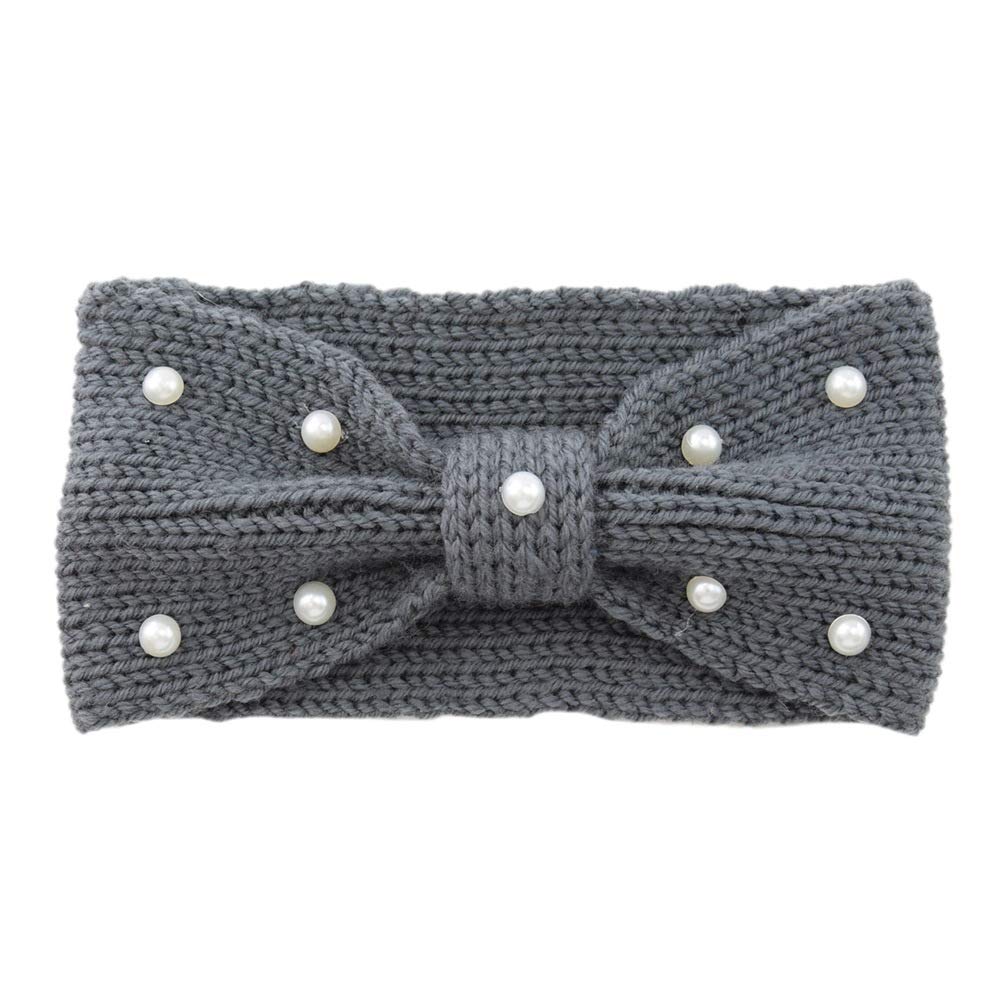 El Regalo Knitted Woolen Pearls Headband, Headwrap, Ear Warmer, Ear Muffs Band, Winter Headbands for Girls, Teens & women (Gray)