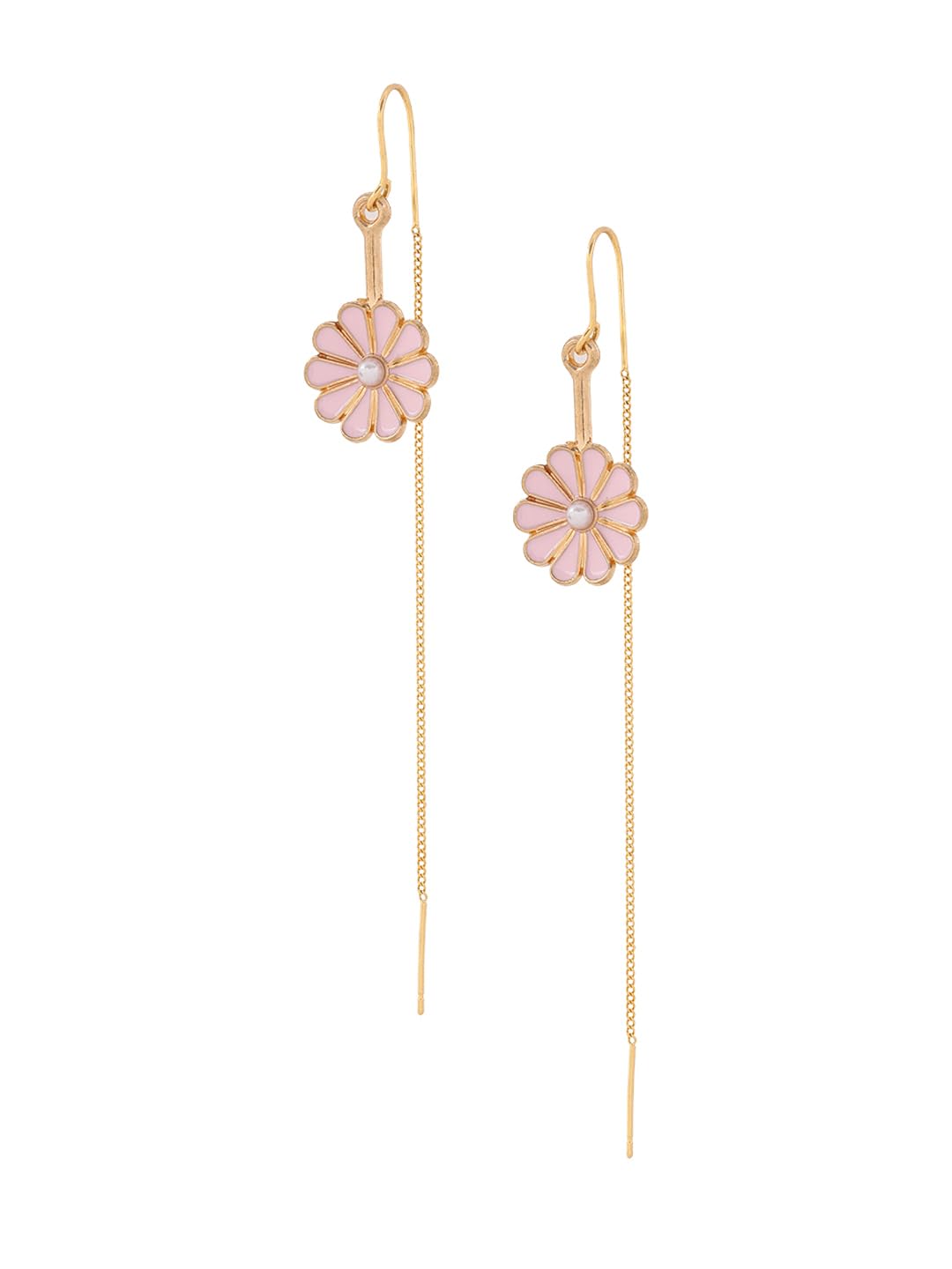 El Regalo Delicate & Classy Needle Threader (Sui Dhaga) Chain Tassel Earrings for Women/Girls- Fancy Threader Earrings (Pink Flower Pearl)