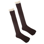 El Regalo Women Cotton Knit Boot Socks, Knee High Tube Socks with Lace Trim for women & Teens (Maroon)